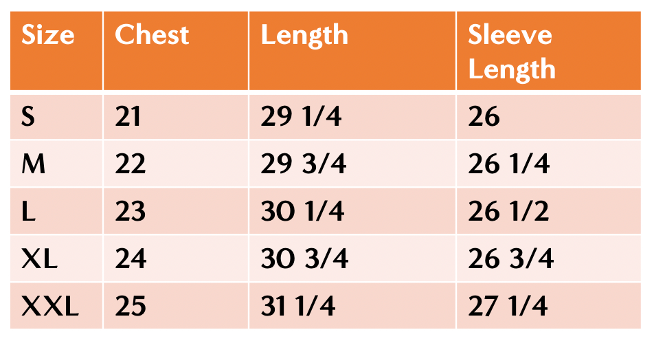 The Evening Shacket size chart